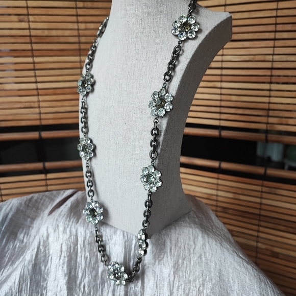 Stunning Oversized Extra Long Dark Silver Tone Rhinestone Necklace Belt Vintage - Picture 2 of 15